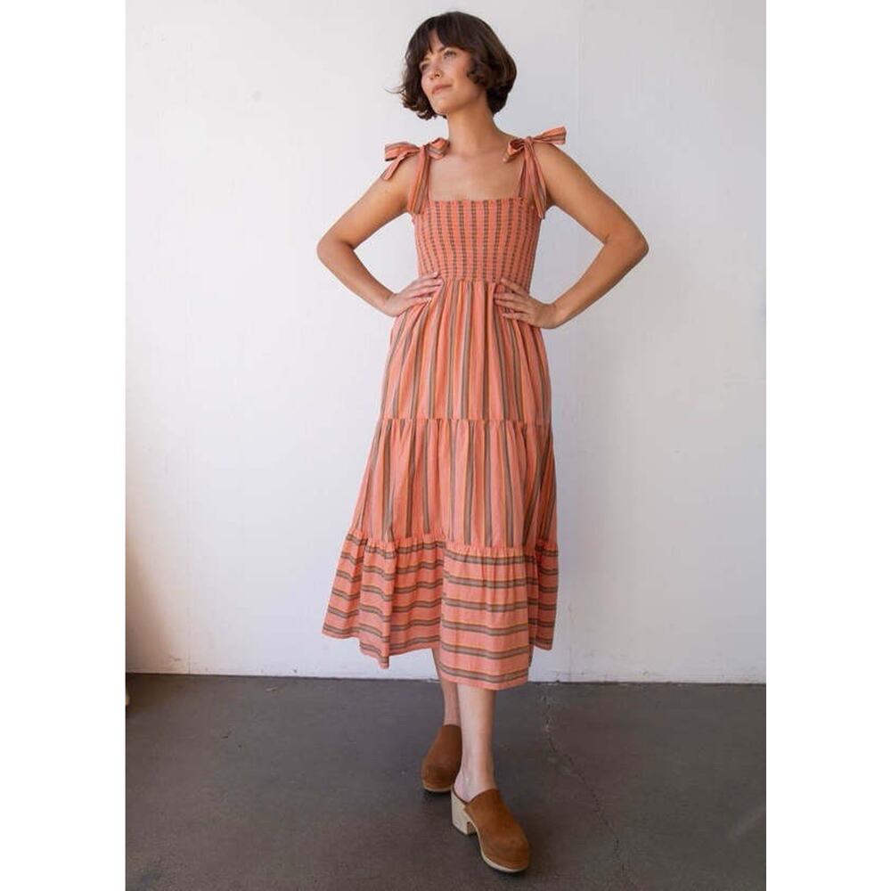 Xirena Lorraine Terracotta Smock Tiered Boho Dress Coastal Romantic Size XL